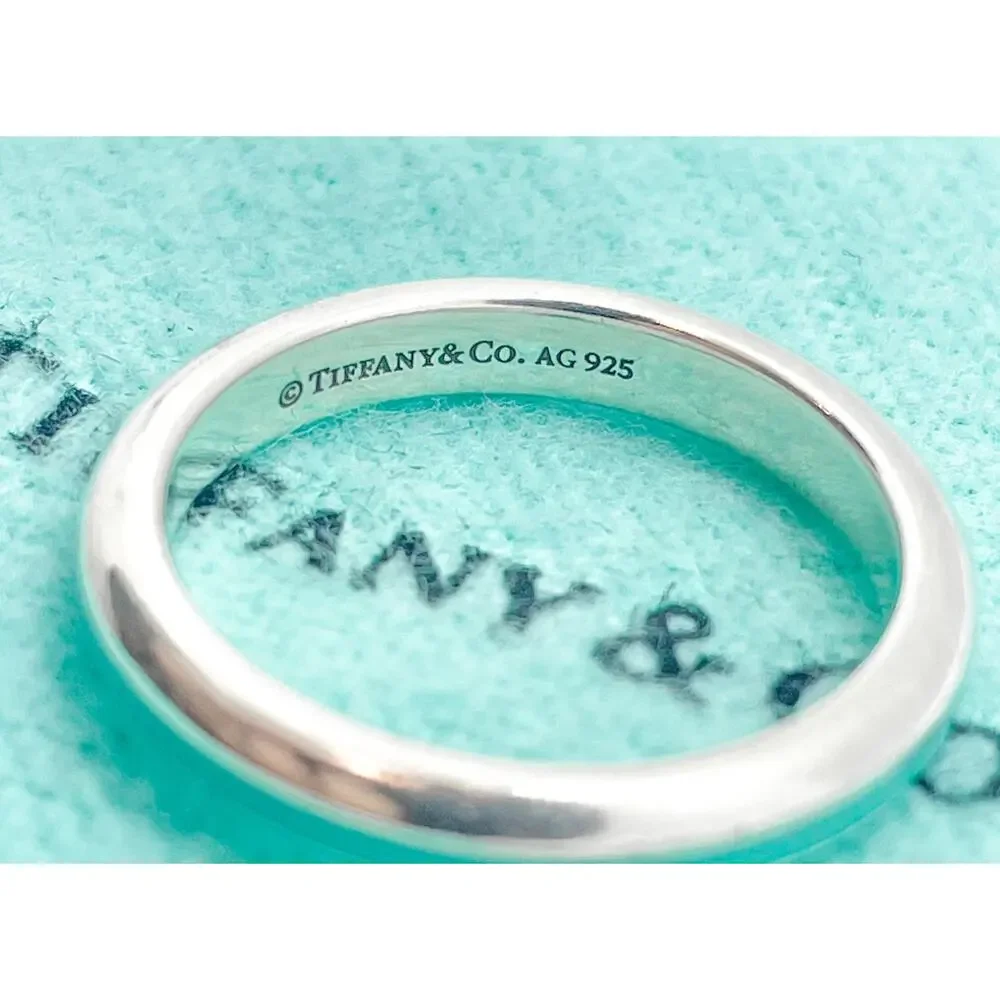 Tiffany & Co. Silver Blue Enamel Narrow Stripe Band Ring Size 5.75